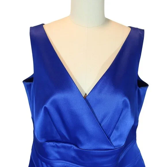 CALVIN KLEIN Sapphire Blue Satin Sleeveless Sheath Dress 16 Evening Cocktail - Picture 4 of 7